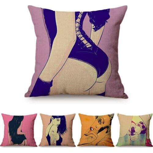 Nordic Sexy Woman Vintage Style Cotton Linen Sofa Decorative Pillow Case Fashion Girl Charm Charming Love Chair Cushion Cover