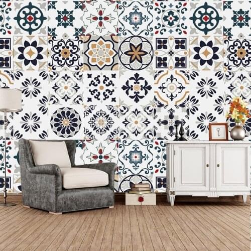 Mediterranean Pattern Vintage Victorian Moroccan Retro Mosaic Traditional PVC Tile Stickers Self-adhesive Wall Decor