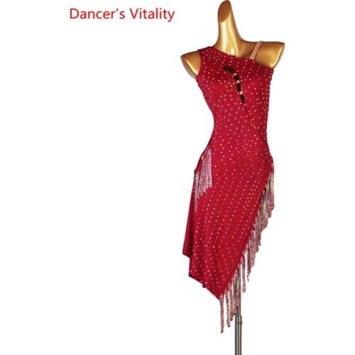 Latin Dance Dress AB stones Sling Tassel Skirt Performance Clothes Profession Custom Female Adult Child Competition Clothing