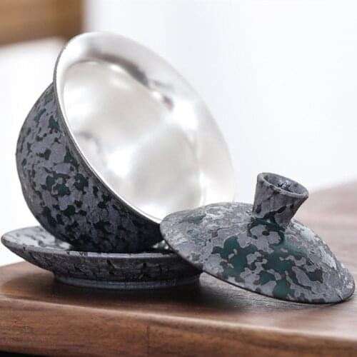 999 sterling silver gaiwan three talented gilt gilt silver ceramic tea tureen retro tea ready home tea bowl cup