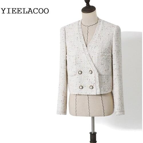 Tweed Jacket Beige Color Sequin Fabric Short Coat Womens 2020 Spring / Summer New Style Vintage Tweed Tops Small Suit