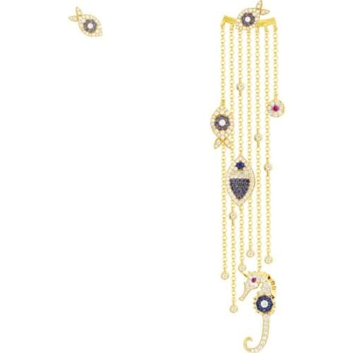 SLJELY Luxury Brand 925 Sterling Silver Asymmetric Yellow Gold Color Eye Lucky Fish Tassel Earrings Women Fashion Fine Jewelry