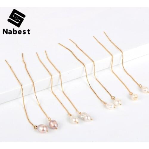 Women Natural Freshwater Pearls Dangled Earrings Irregular White Pink Purple Baroque Pearl Hanging Earring Line Female Jewelry