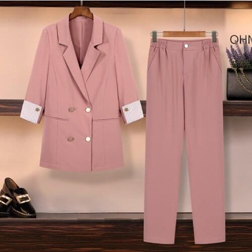 2 piece sets womens outfits suit female large size summer thin section office ladies commercial uniform OL two-piece suit