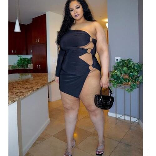 Plus Size Summer Dress 2021 Women Wholesale Sexy Elegant Party Club Outfits Single Sleeve Mini Dresses Streetwear Dropshipping