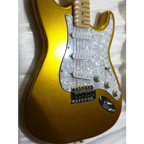 Top quality FPST-1035 gold color solid body white pickguard scolloped maple fretboard electric guitar, Free shipping