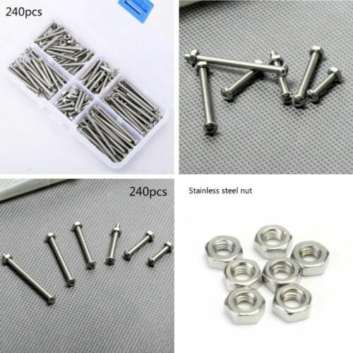 240PCS/BOX M3 304 Stainless Steel Hex Screw Nuts Bolt Socket Cap Assortment Set