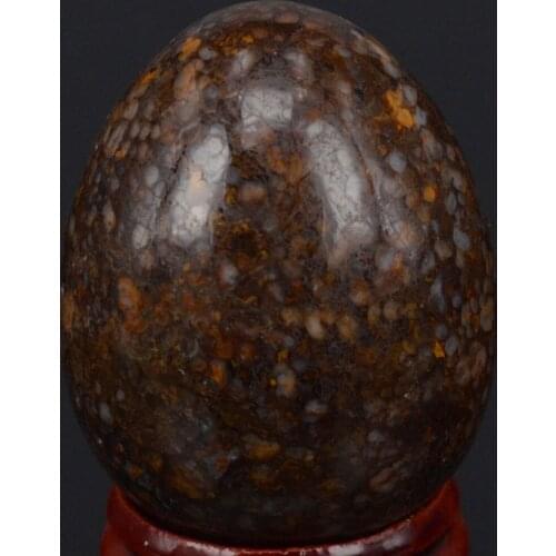 34x44MM Natural Pintade Opal Sphere Egg Chakra Healing Reiki Carving Crafts Minerals W/Stand