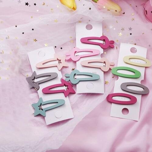 4Pcs/Set Hairpins Candy Cute Hair Accessories Oval Triangle Hairpins Matte Hair Clip Geometric Barrettes Star Hairgrips Headwear