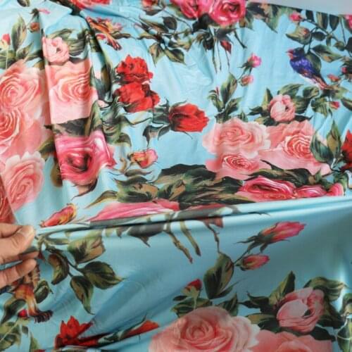 50cm*155cm Soft Korea Stretch Knit Material Fabric Rose Design For Dress Swimming Costume