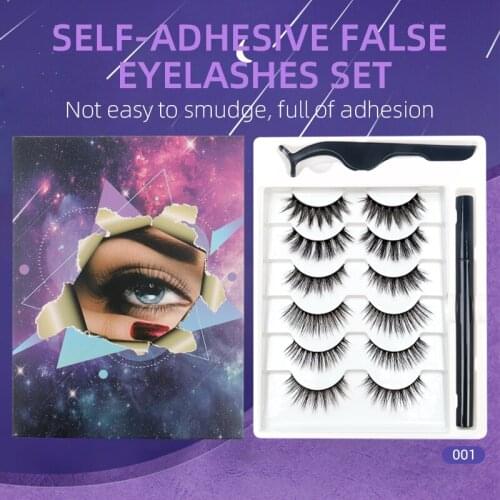 6 Pairs Self Adhesive Eyeliner Eyelash Kit No Magnetic No Glue 3D False Lashes Long Lating Makeup Waterproof Eyelashes Cosmetic