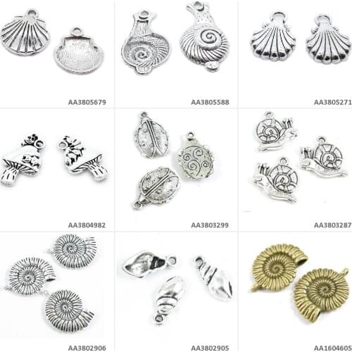 Antique Bronze Silver Plated Jewelry Making Charms Conch Shell Snail Insect Ladybug Beetle Bug Mushroom Worm Seashell