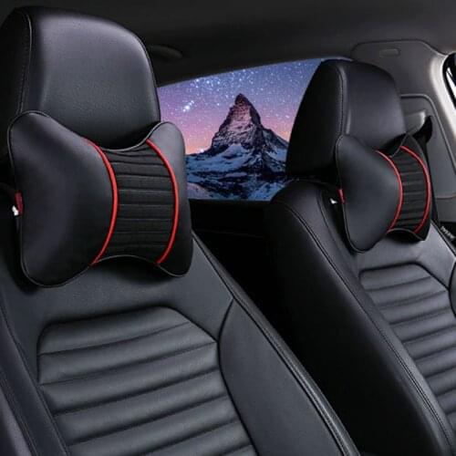 Car Neck Pillow 2 Pieces PU Leather Travel Pillow for Head Rest Neck Support for Car Seat Black Neck Pillow