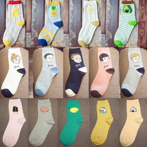 [COCOTEKK]New Summer Fashion Women Novel Food Fruit Sweet Series avocado Cute Cotton Cheap Socks Kawaii Child face Pattern Socks
