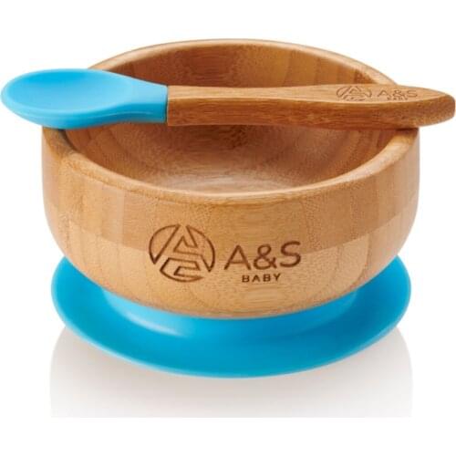 Baby and Children for Vacuum Base Bamboo Mama Container (Nutrition Bowls) and Silicone Tip Spoon Set