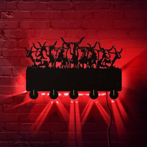 Wildlife Buffalos Wooden LED Back Lighted Wall Hanger Animal Hook Coat Hooks Bag Key Holder Western Household Decor Wall Hooks