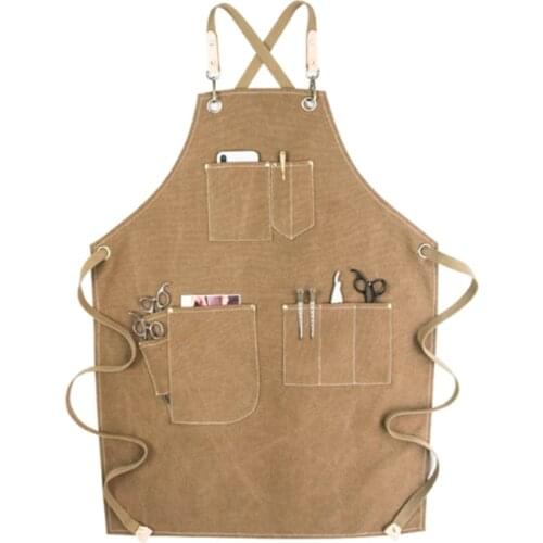 Chef Apron Cotton Canvas Cross Back Adjustable Apron with Pockets for Women and