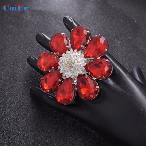 Good quality 7.2cm Adjustable Flower Rings for Women bright red Rhinestones crystal wedding jewelry Christmas gifts