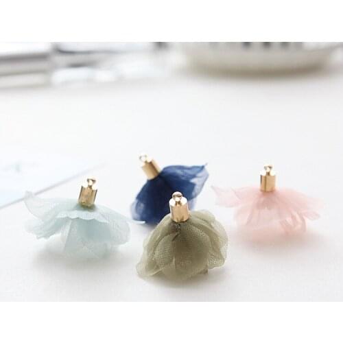 Girls Artificial Chiffon tassel Hair Flowers with metal head Flat Back Floral For DIY Kids Headbands