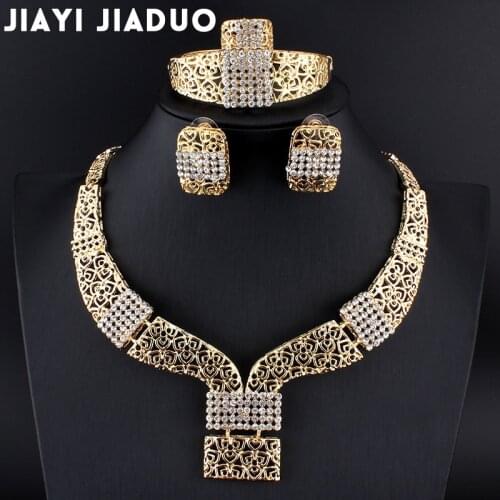 Jiayijiaduo Wedding African Beads Jewelry Sets Band Gold-color Bridal Necklace Earring Nigerian jewelry for women drop shipping