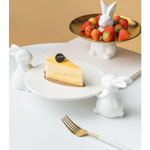 Rabbit Ceramic Plates Easter Bunnies Tray White Ceramic Dessert Snack Tray Cake Stand Cartoon Decor Party Wedding Dishes