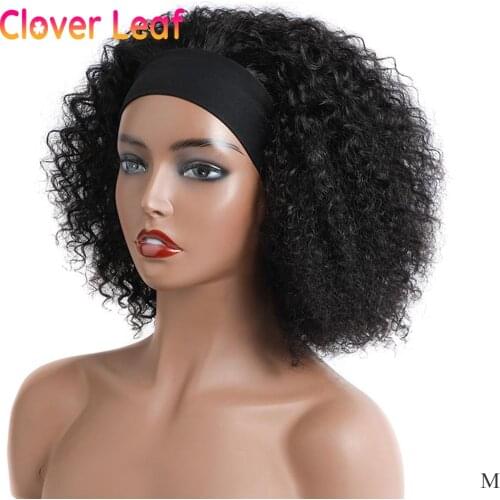 Clover Leaf Special Curly HeadBand Wigs 150% Remy Indian Headband Wig Human Hair Short Curly Human Hair Wigs Headband Scarf Wig