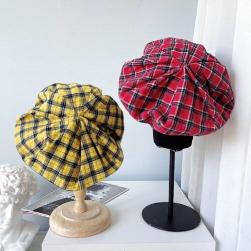 Harajuku Korea Fashion Cute Girl Personality Plaid Beret Women Female Spring Autumn Red Painter Hat Retro Casual Cap Adjustable