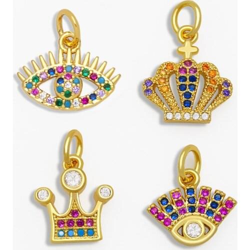 OCESRIO DIY Rainbow Small Evil Eye Pendant For Women Jewelry Small Crown CZ For Jewelry Components Necklace Pendant pdta067