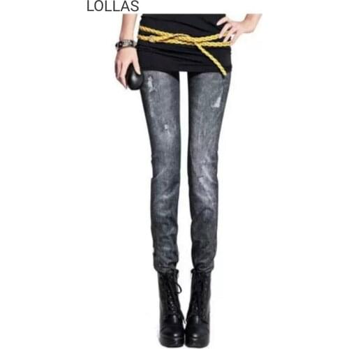 Korean version of spring and Autumn leggings elastic small feet pants wearing womens pants show thin printed leggings nine minu