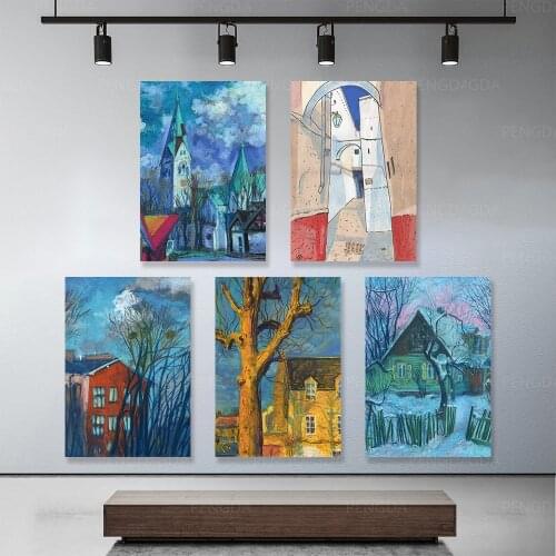 Modular Prints Decor Home Building House Tree Canvas Painting Living Room Wall Graffiti Art Picture Modern Frame Scenery Posters