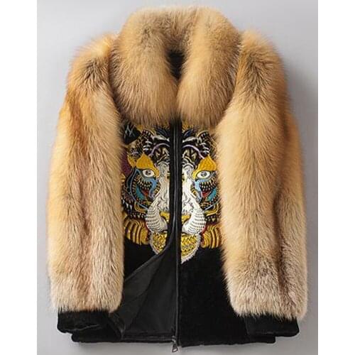 Mens B3 Sheepskin Shearling Jacket Mens Fox Fur Coat Leather Jacket Mens Winter Coats Embroidered Coat