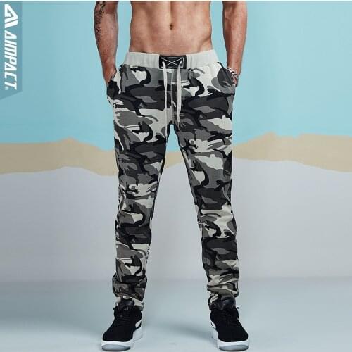 AIMPACT Mens Jogger Camouflage Pants Gym Tapered Sweatpants Slim Fit Zipper Bottom Leg AM5020