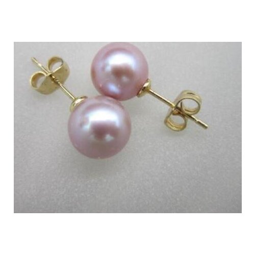 Charming AAA 9-10mm natural genuine south sea purple pearl earring 14K