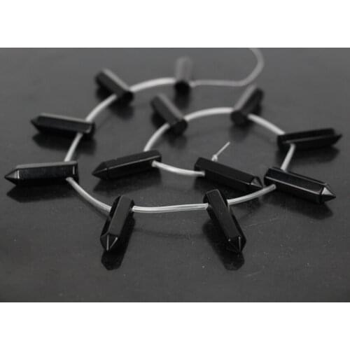 Approx12pcs/Strand Natural Black Ag ate Top Drilled Faceted Hexagonal Point Pendant,Onxy Bullet Shape Beads Jewelry Necklace DIY