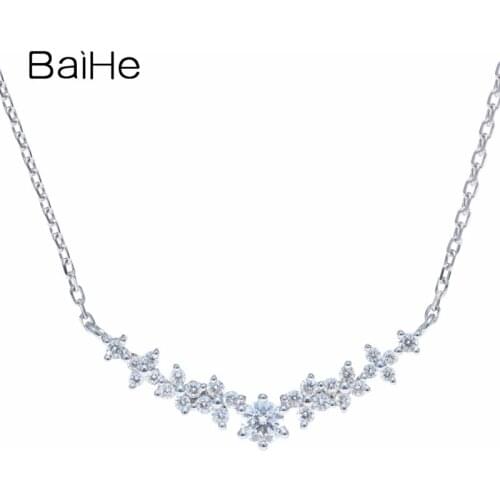 BAIHE Solid 18K White Gold 0.27ct H/SI Diamonds Wedding Women Trendy Fine Jewelry Beautiful diamond Elegant Necklaces