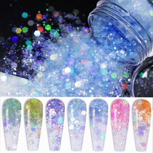 Iridescent Mixed Hexagon Shape Chunky Nail Glitter Sequins Colorful Sparkly Flakes Slices Manicure Dust Nail Art Accessories