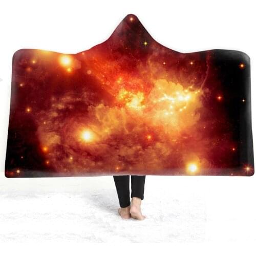 Galaxy Universe Starry Sky Star 3D Printed Plush Hoodie Blanket for Beds Warm Wearable Soft Fleece Throw Blankets
