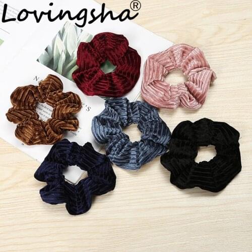 LOVINGSHA Striped Hair Accessories For Girl Brand Velour Women Hair Tie Lady Scrunchies Female Ponytail Hair Holder Rope NFD047