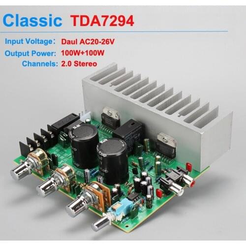 2*100W Dual TDA7294 JRC4558 preamplifier Hifi Audio Amplifier Board Stereo Amplificador with loudness switch Sound Amplifier
