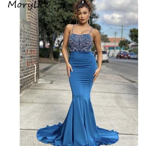 Luxury Evening Dresses Spaghetti Straps Floor Length Crystal Braded Evening Dresses With Zipper Back vestidos de fiesta de noche