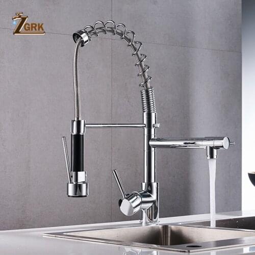 ZGRK Kitchen Faucet Chrome Brass Tall kitchen faucet mixer Sink Faucet Pull Out Spray Single Handle Swivel Spout Mixer Taps