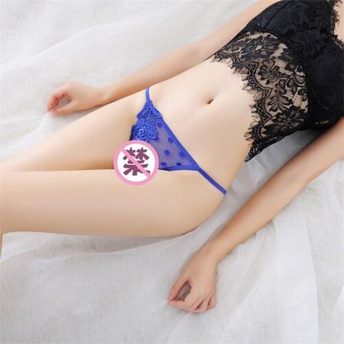 Temptation sexy lingerie net gauze transparent flowers polka dot low waist T pants thong panties