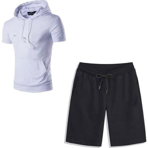 Summer Casual Men Tracksuit Two Piece Set Casual Short Sleeve T Shirt Solid Color Breathable Quick Drying Joggers Suit Homme