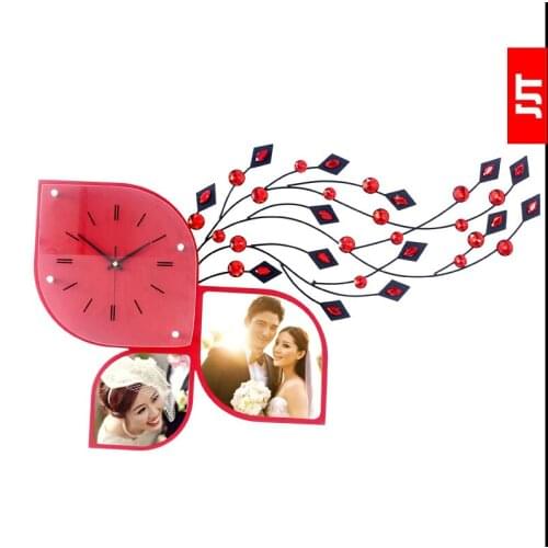 Luminousness personalized photo frame diamond living room wall clock fashion brief clock modern silent watch