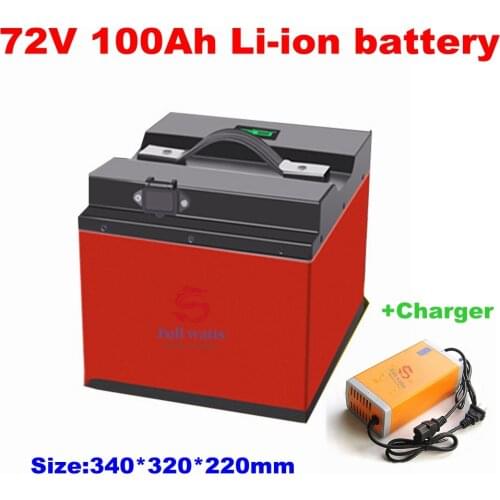Waterproof case 72V 100Ah Li-ion battery with 100A BMS for 7200W bike tricycle Forklift EV motorcycle scooter +10A Charger