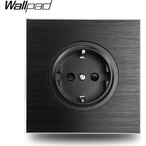 Wallpad L6 Black Aluminum EU Schuko Wall Electrical Power Socket Satin Metal, 86 * 86 mm