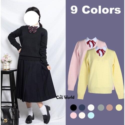 XS-XL Autumn Winter Long Sleeve Knit Tops Pullovers V Neck Couples Sweaters For JK School Uniform Student Clothes
