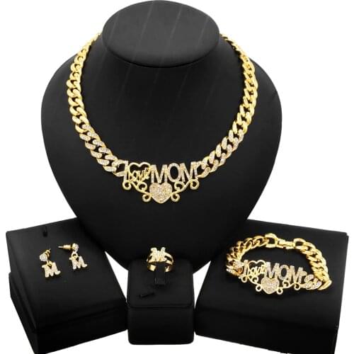Yulaili High Quality Love Heart Shape Jewelry Set and Mothers Day Dear Jewelry Sets Gift Letter Earring Necklace Bracelet Ring