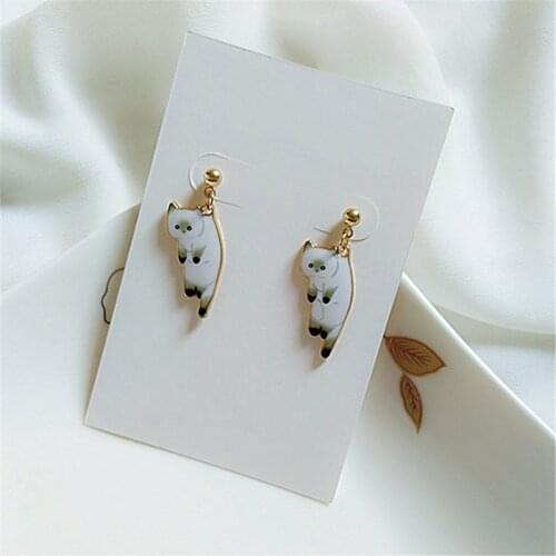 Funny Cute Cartoon Cat Pendant Drop Earrings for Women Girls Teens Kids Korean Fashion Kitten Earrings 2021 Trend New Arrival