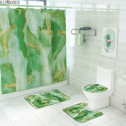 Emerald Stone Pattern Print Shower Curtain 180x180cm Bathroom Curtains Green Non-Slip Rug Pedestal Carpet Toilet Cover Bath Mat
